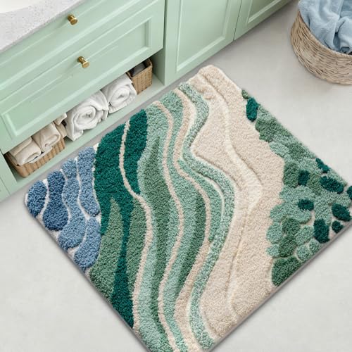 LUMI Square Beach Bathroom Rug 32x32, Soft Absorbent Bath Mat, Non Slip - color: Beach Aqua Green, size: 32"x32"