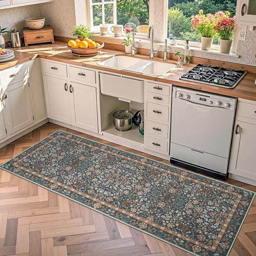 jinchan 2x5 Washable Hallway Runner Rug, Floral Non-Slip, Dark Blue - color: Dark Blue, size: 2' x 5' (Rectangular)