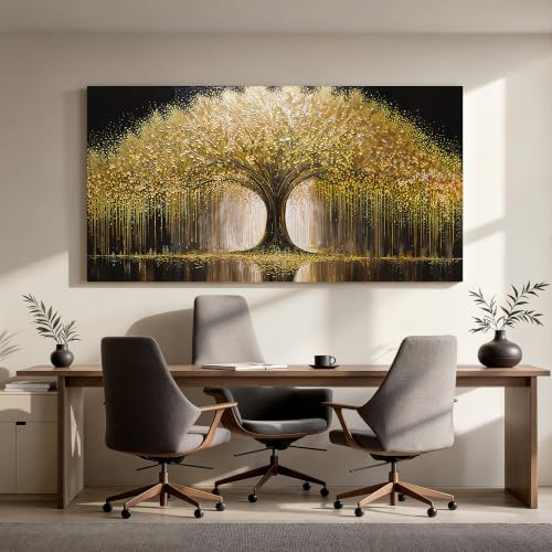 Gold Tree Wall Art Pictures 24"x48" Gold Tree Of Life Wall Art For Bedroom - color: HX5D, size: 48"L x 24"W