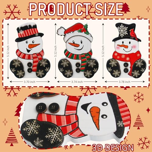 3 Pcs Snowman Christmas Decor Winter Wooden Table Decorations, Christmas Indoor Decor Rustic Snowman Block Sign for Xmas Holiday Tiered Tray Mantle Home Office Room - color: Snowman
