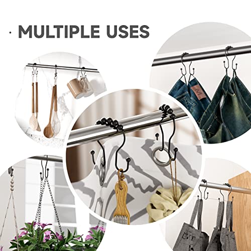 Bathway Shower Curtain Hooks Shower Curtain Rings Black Shower Curtain Hooks RustProof Smooth Metal Double Shower Curtain Hook, Shower Hooks for Shower Curtain Liner Bathroom Shower Rod Hook - color: Black