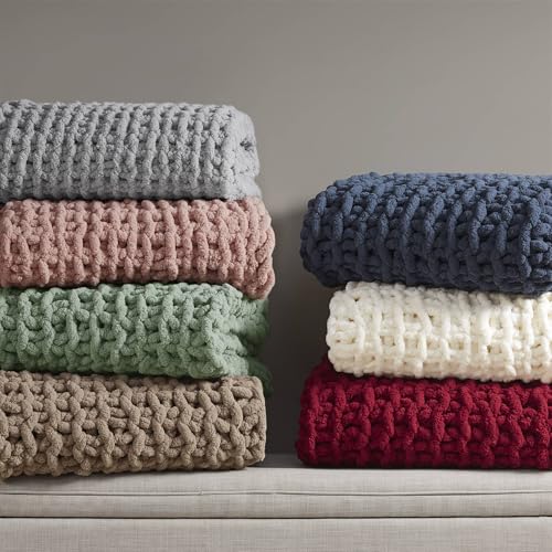 Madison Park Chenille Chunky Knit All Season Throw Blanket, 50 x 60, Blush - color: Blush