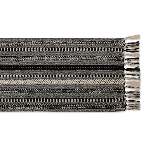 DII Braided Stripe Table Runner, 15x108 with 2.5" Fringe, Black