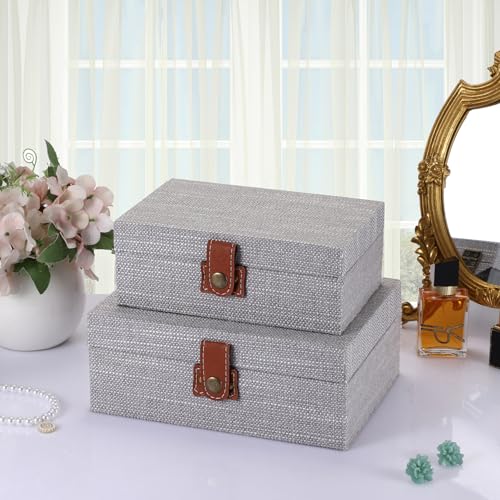 Hipiwe Jewelry Storage Box Treasure Chest Wooden Box with Linen Covered - color: Gray, size: Small