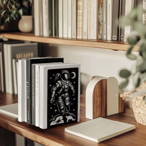 Peacoblue 5.3"x4.3"x7.9" Metal Bookends, Heavy Duty Book Ends for Shelves - style: Space Astronauts