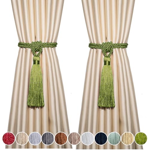 2 Pack Curtain Tiebacks Handmade Tassel Rope Curtain Holdbacks - color: Green, size: 2p
