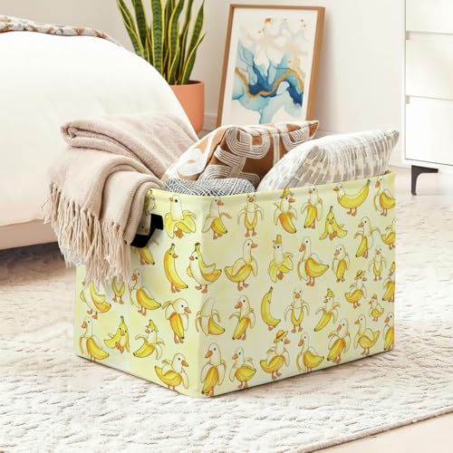 Banana Duck Laundry Hamper, 56L Large Foldable Laundry Basket with Handles, for Family Clothes, Toy Storage Bin, Blankets,Decorative Organizer for Shelves & Closet Home Decor Bedroom & Nursery - color: Banana Duck