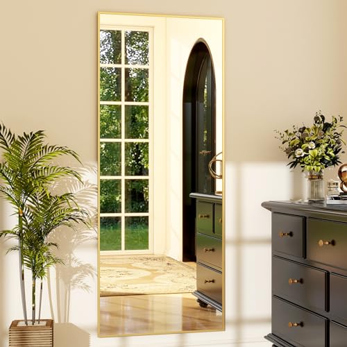GLSLAND 64"x21" Full Length Mirror, Full Body Mirror with Stand,Gold - color: Gold, size: 64"L x 21"W