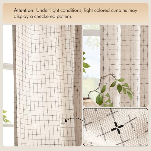 MIULEE Patterned Farmhouse Linen Curtains, Back Tab, 52Wx96L, Beige - color: Beige, size: 52"W x 96"L (Pack of 2)