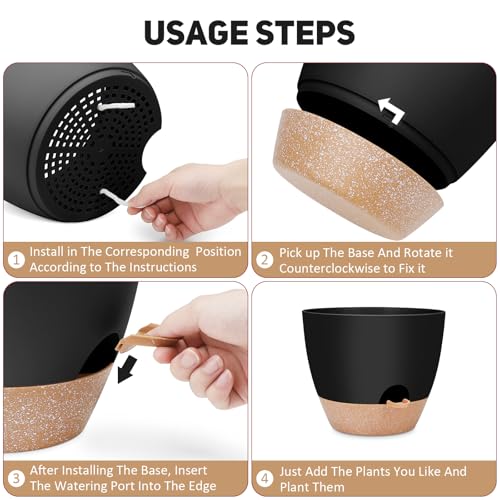 YNNICO 12 inch Large Self Watering Plant Pots for Indoor Outdoor Plants - color: Black, size: 12 Inch