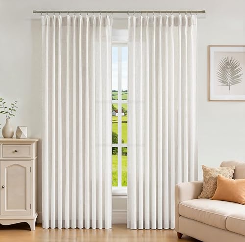 Vision Home Natural Pinch Pleated Sheer Curtains 60Wx95L 2 Panels - color: Natural, size: 60"W x 95"L (Pack of 2)