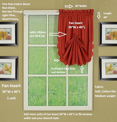 Today's Curtain, Orleans Scallop Curtain, Brick Red Fan Insert, 30" W x 40" L, Brick Red - color: Brick Red, size: 30"W x 40"L (Pack of 1)