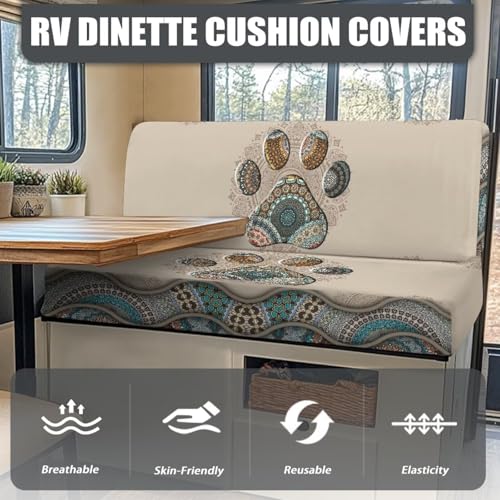 RV Dinette Cushion Covers Boho Mandala 2 Pcs Dog Paw Camper Cushion Slipcover Stretch Sofa Furniture Protector Include1 Backrest Cover and 1 Bench Cover - color: Boho Mandala Dog Paw