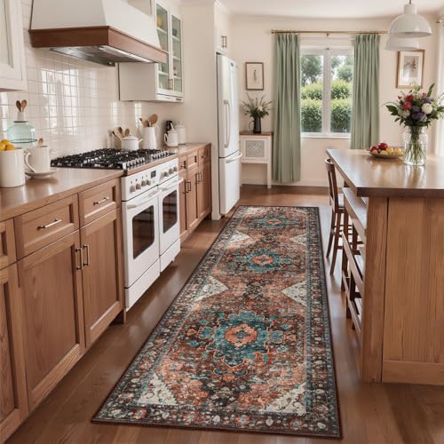 Ciicool Washable Long 10ft Runners for Hallway,2'6''x10' Kitchen Runner Rug - color: Brick Red/Dull Teal, size: 2'6" x 10' (Runner)