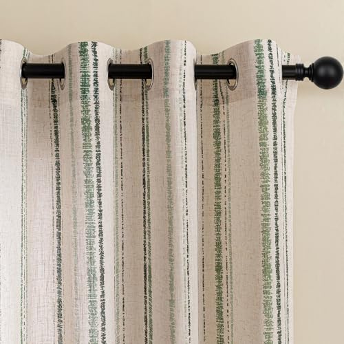 MYSKY HOME Green Striped Linen Curtains for Bedroom 63 Inches 2 Panels - color: Green, size: 52"W x 63"L (Pack of 2)