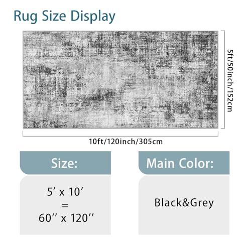5x10 Rug for Living Room: Non-Slip Washable Hallway Runner Rug Black - color: Black, size: 5' x 10' (Runner)