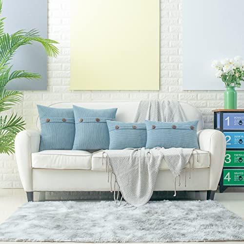 HWY 50 Light Blue Chenille Throw Pillow Covers 12x20 Inch Buttons Pack of 2 - color: Light Blue, size: 20" x 12" (Pack of 2)