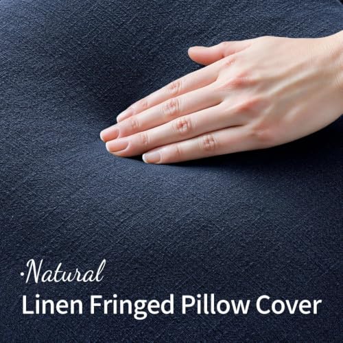 MIULEE Boho Linen Fringe Decorative Throw Pillow Covers Dark Navy 16x16 - color: Dark Navy, size: 16" x 16" (Pack of 2)