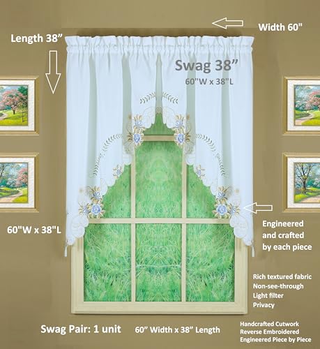 Today's Curtain Verona Reverse Embroidery Window Swag, 38-Inch, White/Blue - Verona CA50304P - color: White/Blue, size: 38"W x 60"L (Pack of 1)