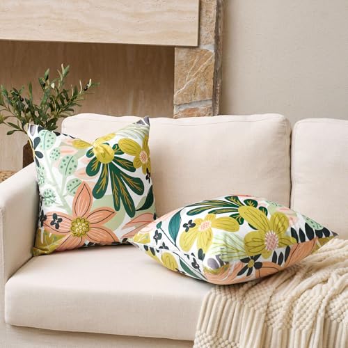 Tyrot Boho Floral Velvet Throw Pillow Covers Set of 2 Farmhouse Cushion Covers Mid Century Botanical Home Decor Accent Pillow Cases for Couch Sofa Living Room, Bedroom, 20x20 Inches - color: Rose Garden, size: 20" x 20" (Pack of 2)