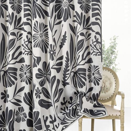 RoomTalks Vintage Floral Blackout Window Curtains for Bedroom Living Room 84 Inches Length 2 Panels, Retro Black Botanical Boho Abstract Art Curtain Panels Cute Funky Aesthetic Window Drapes - color: Black