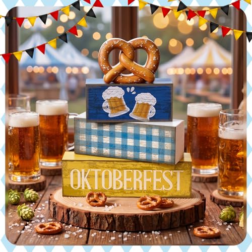 Yuntau 4 Pcs Oktoberfest Table Decorations Wooden Beer Blocks sign - style: Oktoberfest