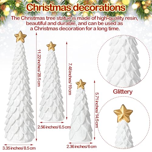 Beeveer 3 Pcs Christmas Tree Figurines Set Glitter Resin Tabletop Christmas Tree Decor Elegant Xmas Tabletop Centerpieces for Tables Desk Shelf Mantel Holiday Indoor Decorations(White) - color: White