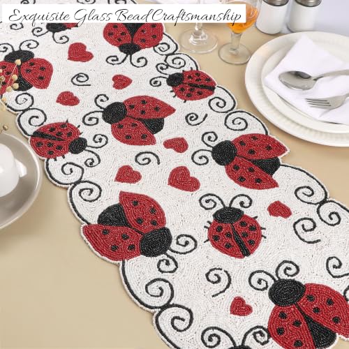 Beaded Table Runner 13 x 36 Inch - Handmade Glass Bead Decorative Runner for Dining Table, Coffee Table, Farmhouse, Wedding, Holiday & Everyday Centerpiece Decor, Garnet Black - color: Garnet Black