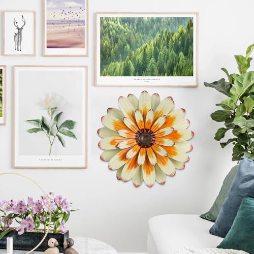 YEAHOME Metal Flower Wall Decor, 16" Wall Art Hanging Decorations for Home Bathroom, Bedroom, Living Room, Office, Boho Art, Indoor Outdoor Decorations Patio Garden Decor - color: 16"- Cream