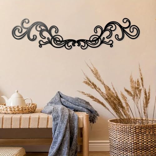 DUOOLN Large Metal Scroll Wall Decor Art, Long Iron Hanging Decoration Sign - color: European Patterns-Black