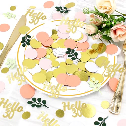 300PC 30TH Birthday Confetti for Table Pink and Sage Green Happy 30TH Birthday Decorations for Her Dots Hello 30 Confetti Scatters Thirty Party Decor Supplies - style: Pink Hello 30 Confetti
