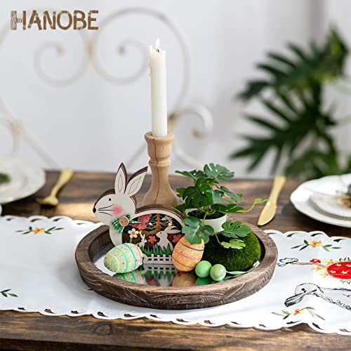 Hanobe 둥근 나무 장식 트레이: 커피 테이블 농가 센터피스 거울 캔들 홀더 빈티지 미러 바 플레이트 오토만 토퍼 홈 데코 욕실 주방용 - color: 디스트레스드 미러