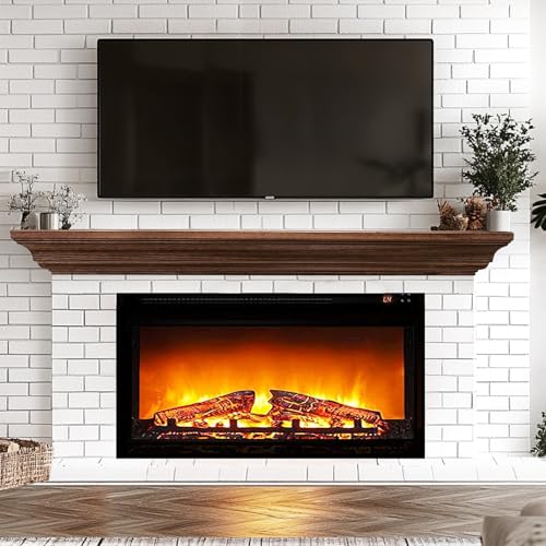 Rustic Fireplace Mantel 72", Solid Wood Floating Shelf, Brown - color: Brown, size: 72"