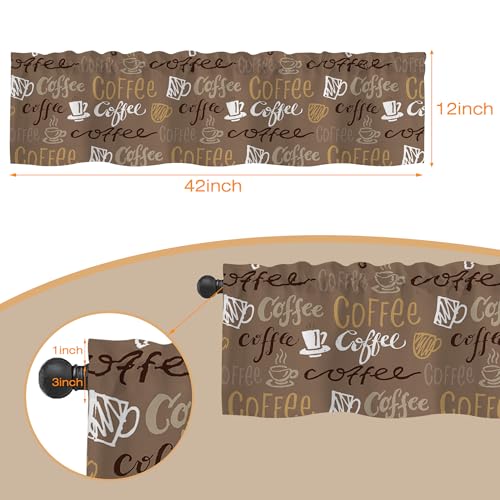 Curtain Valances,Hand Drawn Doodle Coffee Time Semi Sheer Kitchen Windows Valances, Rod Pocket Short Window Treatment Light Filtering Decor Valances for Kitchen Living Room Bedroom - 42"x12" - color: Hand Drawn Doodle Coffee Time, size: 12"W x 42"L (Pack