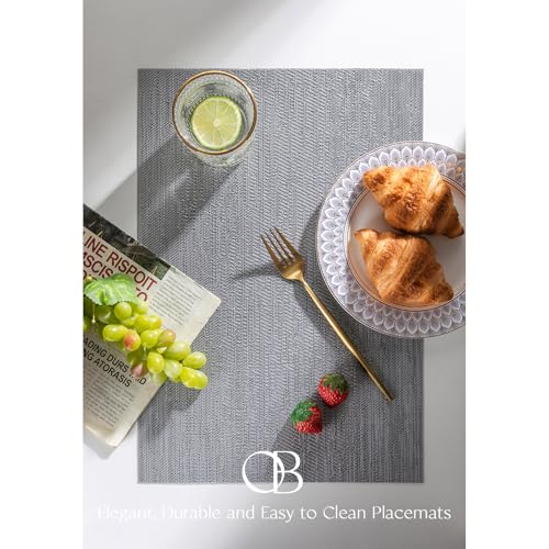 Placemats Set of 4 - Easy Clean Woven Vinyl Placemat for Dining Table, Indoor/Outdoor Place Mats, Washable PVC Table Mats(Gray) - color: F-gray