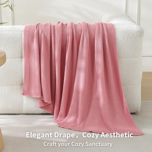 BOV 100% Cotton Throw Blanket - Dusty Rose Waffle Knit Throw Blanket, Soft Breathable Lightweight Decorative Blanket for Couch Sofa Bed, Ideal Throw Blankets for Women Gift, 50"X60" - color: Dusty Rose, size: 50"x60"