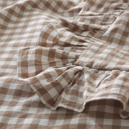 Silnuo Taupe/White Plaid Gingham Ruffled Body Pillow Cover 20"x54" - color: Taupe Plaid, size: Body Pillow (20" x 54") - 1 Piece