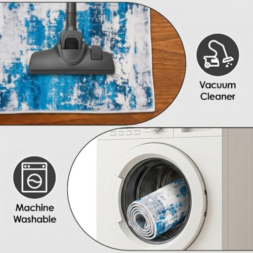 Kitchen Rugs Sets of 3 Non Slip Washable Mats for Floor, Blue - color: Blue