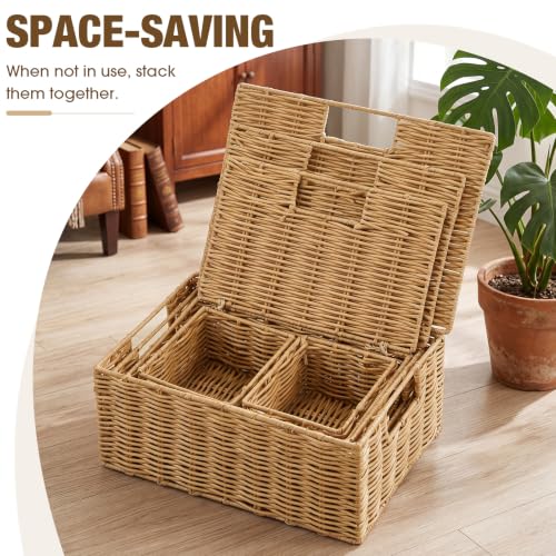 Yookeer 5 Pcs Woven Storage Basket Wicker Bin Plastic Rattan Natural - color: Natural Color