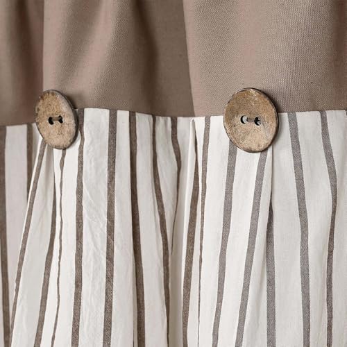 DOSLY Ides Farmhouse Rustic Taupe Cotton Valance Curtain, Brown Striped Pleated Design with Coconut Buttons, Multi-Room Window Treatment for Kitchen Living Room Bedroom, 52" W x 18" L - color: Taupe & Brown Striped, size: 52"W x 18"L (Pack of 1)
