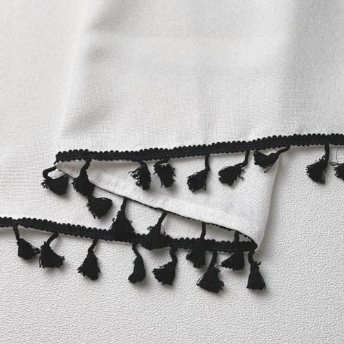 Oindec Faux Linen Kitchen Valances with Tassels, White, 54x15 inch - color: Black
