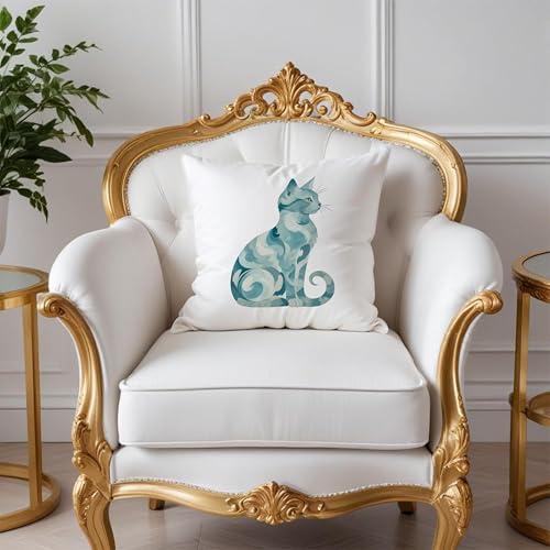 Abstract Blue Sea Cat Pillow Covers 18x18, Gifts for Cat Lovers Mom Lady Owners, Elegant Kitten Kitty Decorative Pillow Covers for Home Bedroom Living Room Decor, Pet Lover Gifts - color: Style20