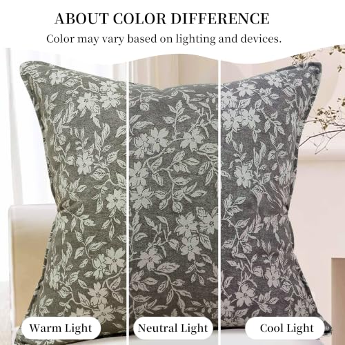 Floral Pillow Covers 26x26 Vintage Farmhouse Jacquard Pillow Covers, 2 Pack - color: B-grey-flower, size: 26" x 26" (Pack of 2)