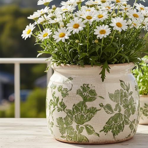 Tuscan Ceramic Indoor Plant Pot, Rustic Farmhouse Vase for Home Decor - color: Classic Green, size: 6.3 in