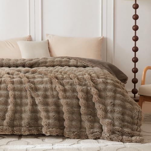COOVA Soft Bubble Faux Fur Throw Blanket, 50"x60", Cationic Brown - color: Cationic Brown, size: 50“x60”