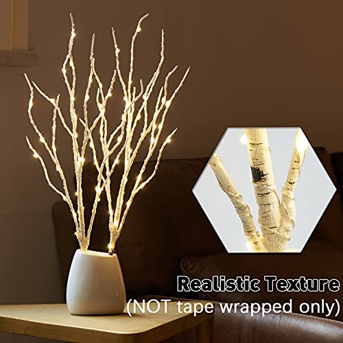 Fudios Lighted Birch Branches 18IN 70 White Willow LED with Timer Battery Operated for Christmas Party Wedding Decoration Twig Lights Outdoor - color: White Branches with White Lights