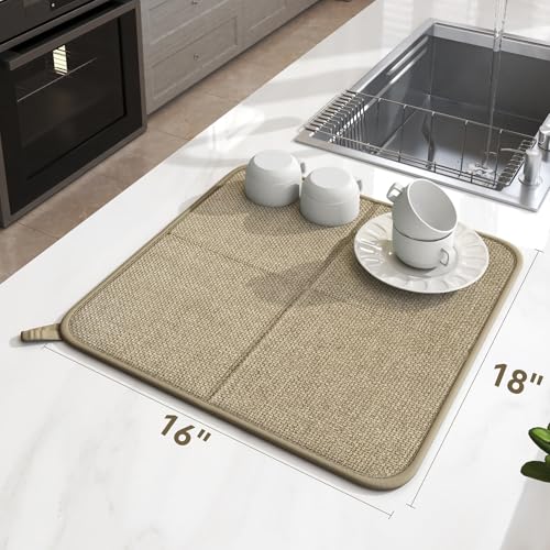 YDKGL Dish Drying Mat for Kitchen Counter, Absorbent Dish Mat,Brown 16x18 - color: Brown, size: 16" x 18"(1 Pack)