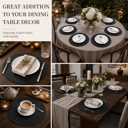 TaroKitc 15 inch Round Placemats Set of 6, Black - color: Black