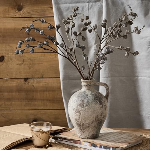 PORCER Antique Ceramic Vase, 8.3 Inch Terracotta Vase with Handle, Tuscan Decor Decorative Vase, Rustic Vase for Home Decor, Farmhouse, Living Room, Floor, Wedding, Christmas- Gray - color: Gray- 8.3"