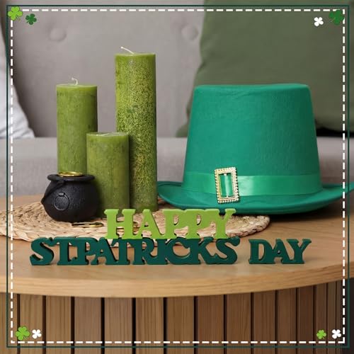 Yalikop St. Patrick's Day Table Decorations Wooden Happy St. Patrick's Day Sign Decorations Blocks Indoor Home Decorative Signage for Tables Office Wall Shelf Desk Shelf Mantel - style: St. Patrick's Day